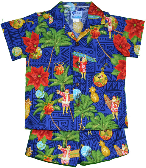 RJC Made in USA Boy's Christmas Hawaiian Santa Aloha 2pc Set